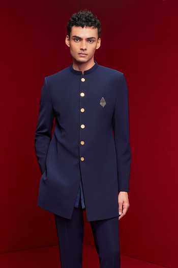 Buy_Tisa - Men_Blue Viscose Embroidered Sherwani Set _Online_at_Aza_Fashions