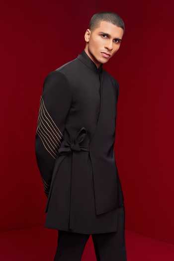 Tisa - Men Placement Sleeve Embroidered Bandhgala Set 