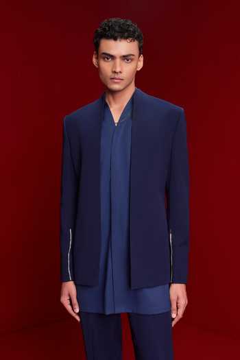 Buy_Tisa - Men_Blue Viscose, Rayon, Terrycloth Embroidery Bandhgala And Kurta Set _Online_at_Aza_Fashions