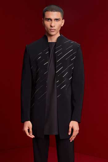 Tisa - Men Black Viscose, Rayon, Terrycloth Zari Embroidered Bandhgala And Kurta Set Online at Aza Fashions Tisa - Men_Black Viscose, Rayon, Terrycloth Zari Embroidered Bandhgala And Kurta Set _Online_at_Aza_Fashions