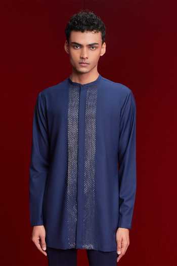 Buy Tisa - Men Blue Viscose, Rayon, Terrycloth Embroidered Kurta Set Online at Aza Fashions Buy_Tisa - Men_Blue Viscose, Rayon, Terrycloth Embroidered Kurta Set _Online_at_Aza_Fashions