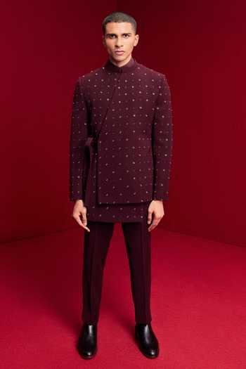 Tisa - Men Asymmetric Embroidered Bandhgala Set 