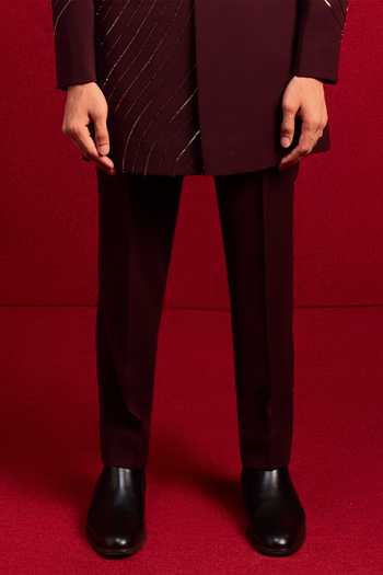Tisa - Men_Burgundy Viscose Zari, Metallic Thread Embroidered Bandhgala Set _Online_at_Aza_Fashions