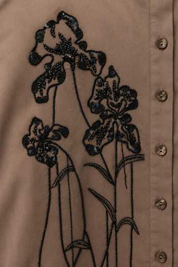 Buy_Nivedita Saboo_Brown Cotton Collared Neck Floral Embroidered Shirt _Online_at_Aza_Fashions