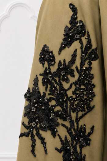 Nivedita Saboo_Olive Green Cotton, Satin Collared Neck Floral Placement Embroidered Shirt _Online_at_Aza_Fashions