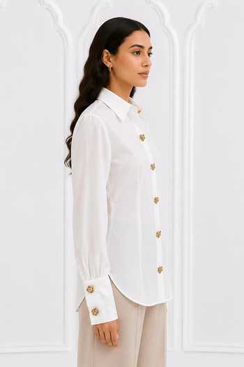 Nivedita Saboo_White Cotton Point Collar Embroidered Shirt _Online_at_Aza_Fashions