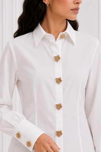 Buy_Nivedita Saboo_White Cotton Point Collar Embroidered Shirt _Online_at_Aza_Fashions