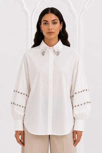 Nivedita Saboo Crystal Collar Embellished Shirt 