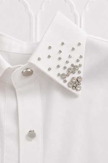 Buy_Nivedita Saboo_White Cotton Collared Neck Crystal Embellished Shirt _Online_at_Aza_Fashions