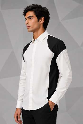 Nivedita Saboo_Black Cotton, Satin Color Block Panelled Shirt _Online_at_Aza_Fashions