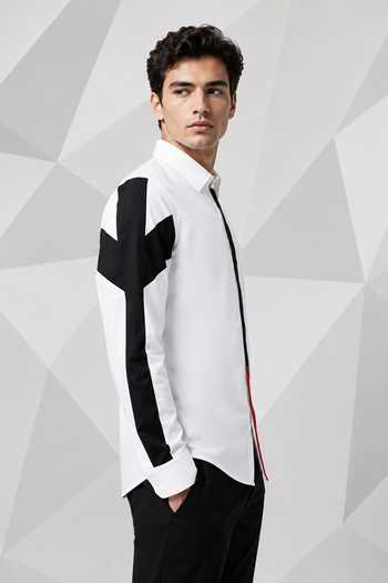 Nivedita Saboo Black Cotton, Satin Cut And Sew Panelled Shirt Online at Aza Fashions Nivedita Saboo_Black Cotton, Satin Cut And Sew Panelled Shirt _Online_at_Aza_Fashions