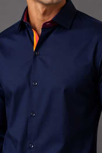 Nivedita Saboo_Blue Cotton, Satin Contrast Accent Panel Shirt _Online_at_Aza_Fashions