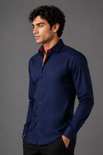 Buy_Nivedita Saboo_Blue Cotton, Satin Contrast Accent Panel Shirt _Online_at_Aza_Fashions