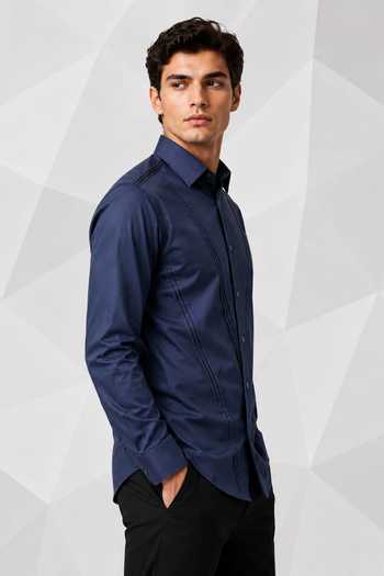 Nivedita Saboo_Blue Cotton, Satin Pintucked Embroidered Shirt _Online_at_Aza_Fashions