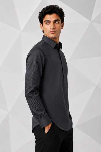 Nivedita Saboo_Grey Cotton, Satin Tonal Textured Shirt _Online_at_Aza_Fashions