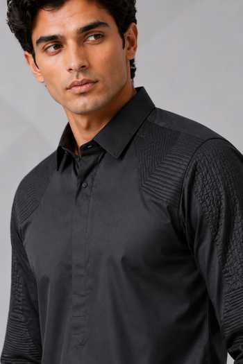Buy_Nivedita Saboo_Grey Cotton, Satin Tonal Textured Shirt _Online_at_Aza_Fashions