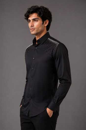 Nivedita Saboo_Black Cotton, Satin Hand Embroidered Back Shirt _Online_at_Aza_Fashions
