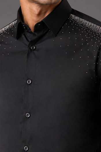 Buy_Nivedita Saboo_Black Cotton, Satin Hand Embroidered Back Shirt _Online_at_Aza_Fashions