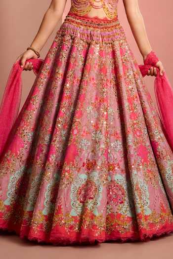Neha Khullar Pink Silk, Organza, Crepe, Net, Viscose Printed Hand Embroidered Lehenga Set Online at Aza Fashions Neha Khullar_Pink Silk, Organza, Crepe, Net, Viscose Printed Hand Embroidered Lehenga Set _Online_at_Aza_Fashions