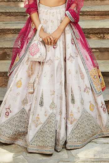 Buy MATSYA Pink Silk V-neck Udai Bagh Embroidered Bridal Lehenga Set Online at Aza Fashions Buy_MATSYA_Pink Silk V-neck Udai Bagh Embroidered Bridal Lehenga Set _Online_at_Aza_Fashions