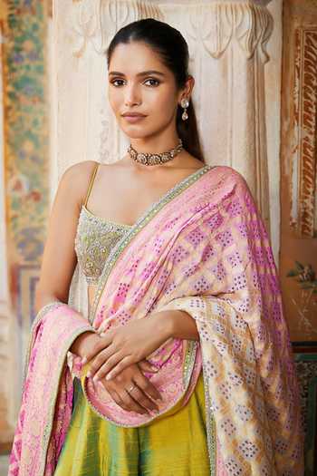 MATSYA Olive Green Silk Square Neck The Aurum Temple Embroidered Blouse Sharara Set Online at Aza Fashions MATSYA_Olive Green Silk Square Neck The Aurum Temple Embroidered Blouse Sharara Set _Online_at_Aza_Fashions