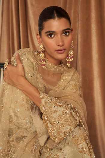 Buy MATSYA Gold Silk, Tissue Sweetheart The Mograbagh Smoky Sanstone Kurta Sharara Set Online at Aza Fashions Buy_MATSYA_Gold Silk, Tissue Sweetheart The Mograbagh Smoky Sanstone Kurta Sharara Set _Online_at_Aza_Fashions