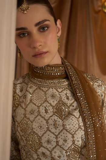 Buy MATSYA Gold Silk High Neck, Yes The Lotus Pond Aged Embroidered Kurta Sharara Set Online at Aza Fashions Buy_MATSYA_Gold Silk High Neck, Yes The Lotus Pond Aged Embroidered Kurta Sharara Set _Online_at_Aza_Fashions