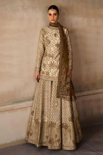 MATSYA The Lotus Pond Aged Embroidered Kurta Sharara Set
