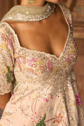 Shop MATSYA Pink Silk, Tissue Sweetheart Neck, Amanbagh Aged Embroidered Kurta Sharara Set Online at Aza Fashions Shop_MATSYA_Pink Silk, Tissue Sweetheart Neck, Amanbagh Aged Embroidered Kurta Sharara Set _Online_at_Aza_Fashions