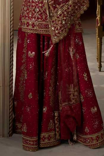 Buy MATSYA Red Silk V-neck The Birds Of Paradise Embroidered Kurta Sharara Set Online at Aza Fashions Buy_MATSYA_Red Silk V-neck The Birds Of Paradise Embroidered Kurta Sharara Set _Online_at_Aza_Fashions