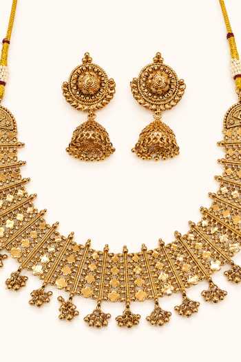 Shop Tad Accessories Gold Plated Bead Drop Necklace Set at Aza Fashions Shop_Tad Accessories_Gold Plated Bead Drop Necklace Set _at_Aza_Fashions