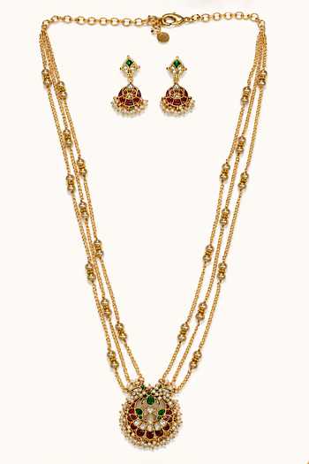 Shop Tad Accessories Gold Plated Stone Studded And Imitation Polki Necklace Set at Aza Fashions Shop_Tad Accessories_Gold Plated Stone Studded And Imitation Polki Necklace Set _at_Aza_Fashions