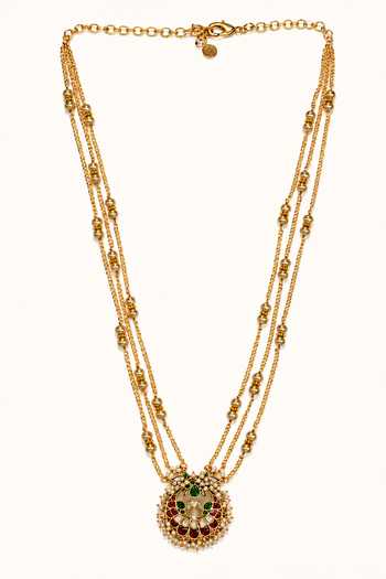 Shop Tad Accessories Gold Plated Stone Studded And Imitation Polki Necklace Set Online at Aza Fashions Shop_Tad Accessories_Gold Plated Stone Studded And Imitation Polki Necklace Set _Online_at_Aza_Fashions