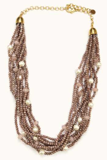 Shop Tad Accessories Beige Crystal Beaded Necklace at Aza Fashions Shop_Tad Accessories_Beige Crystal Beaded Necklace _at_Aza_Fashions