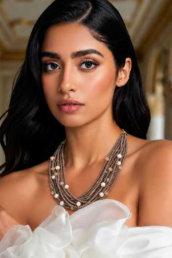 Buy Tad Accessories Beige Crystal Beaded Necklace at Aza Fashions Buy_Tad Accessories_Beige Crystal Beaded Necklace _at_Aza_Fashions