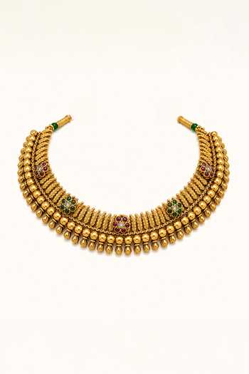Buy Tad Accessories Gold Plated Floral Stone Studded Necklace Set Online at Aza Fashions Buy_Tad Accessories_Gold Plated Floral Stone Studded Necklace Set _Online_at_Aza_Fashions