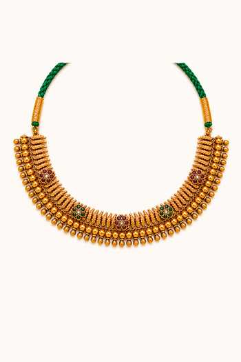 Shop Tad Accessories Gold Plated Floral Stone Studded Necklace Set Online at Aza Fashions Shop_Tad Accessories_Gold Plated Floral Stone Studded Necklace Set _Online_at_Aza_Fashions