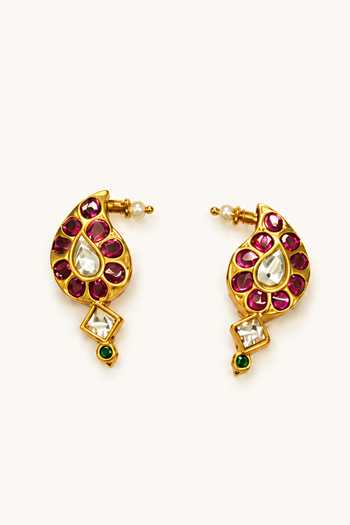 Buy_Tad Accessories_Gold Plated Stone Studded And Imitation Polki Necklace Set _Online_at_Aza_Fashions