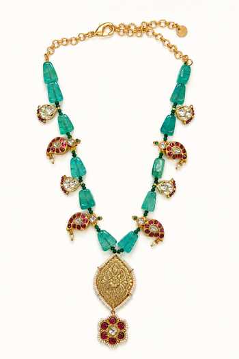 Shop_Tad Accessories_Gold Plated Stone Studded And Imitation Polki Necklace Set _Online_at_Aza_Fashions