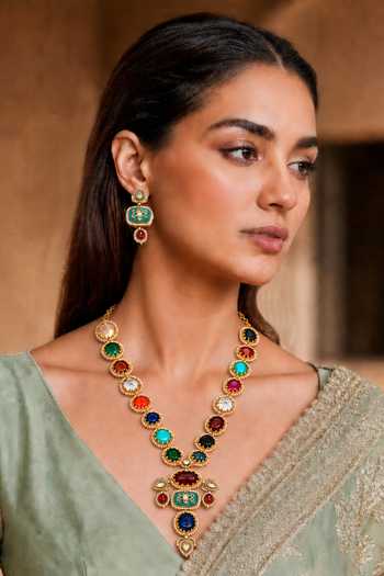 Tad Accessories Multi Color Stone Studded And Imitation Polki Necklace Set at Aza Fashions Tad Accessories_Multi Color Stone Studded And Imitation Polki Necklace Set _at_Aza_Fashions