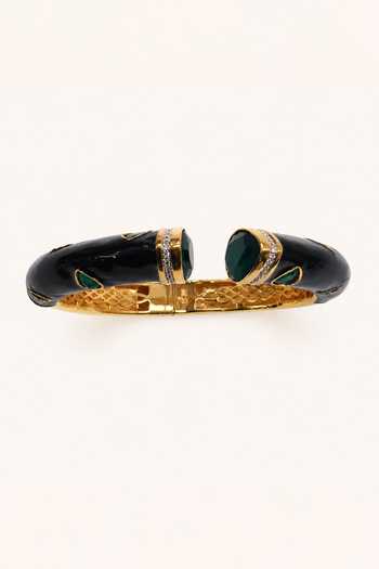 Tad Accessories Black Enamelled And Stone Studded Bangle Online at Aza Fashions Tad Accessories_Black Enamelled And Stone Studded Bangle _Online_at_Aza_Fashions