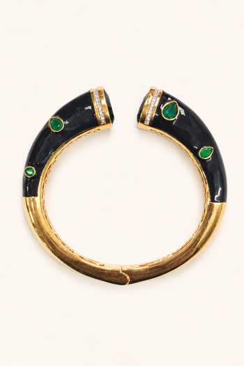 Buy Tad Accessories Black Enamelled And Stone Studded Bangle Online at Aza Fashions Buy_Tad Accessories_Black Enamelled And Stone Studded Bangle _Online_at_Aza_Fashions