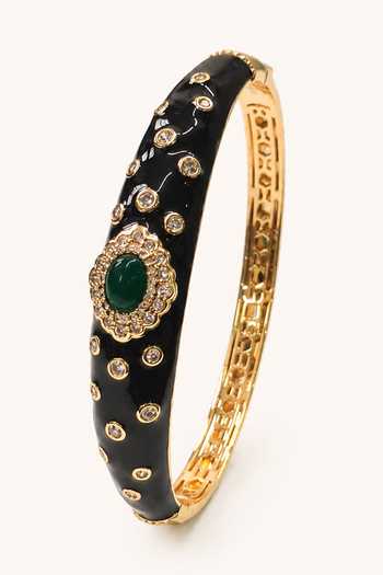 Buy Tad Accessories Black Enamelled And Stone Studded Bangle Online at Aza Fashions Buy_Tad Accessories_Black Enamelled And Stone Studded Bangle _Online_at_Aza_Fashions