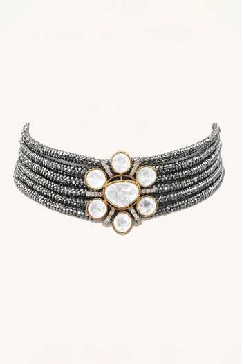 Tad Accessories Black Crystal Studded Cord Necklace Online at Aza Fashions Tad Accessories_Black Crystal Studded Cord Necklace _Online_at_Aza_Fashions