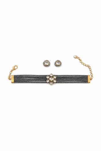 Tad Accessories Crystal Studded Cord Necklace 