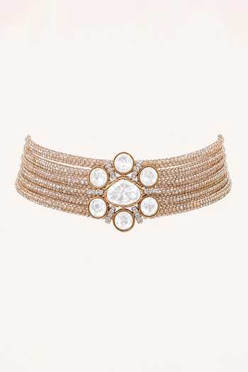 Buy Tad Accessories Gold Plated Crystal Studded Cord Necklace Online at Aza Fashions Buy_Tad Accessories_Gold Plated Crystal Studded Cord Necklace _Online_at_Aza_Fashions