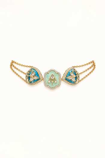 Shop_Tad Accessories_Green Floral Motifs Necklace Set _Online_at_Aza_Fashions