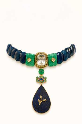Tad Accessories_Blue Teardrop Pendant Necklace _Online_at_Aza_Fashions