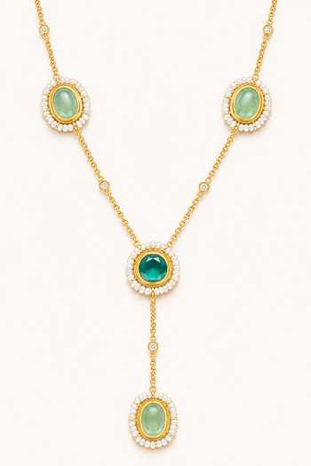 Tad Accessories Green Oval Stone Pendant Necklace Online at Aza Fashions Tad Accessories_Green Oval Stone Pendant Necklace _Online_at_Aza_Fashions