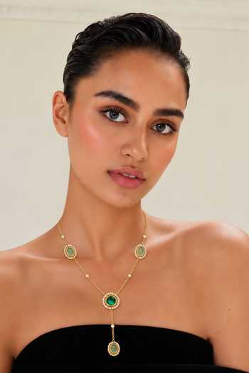 Buy Tad Accessories Green Oval Stone Pendant Necklace Online at Aza Fashions Buy_Tad Accessories_Green Oval Stone Pendant Necklace _Online_at_Aza_Fashions